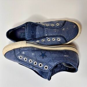 Converse One Star All Star Blue Sequin Low Top Sneaker Tennis Shoes Womens 8